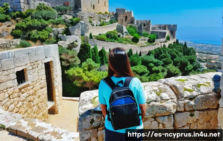 북키프로스 안전 여행 팁 - **Prompt 1: "St. Hilarion Castle Exploration"**
    A female traveler, mid-20s, with a curious and s...
