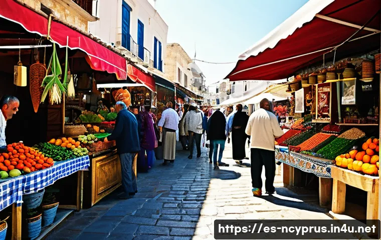 북키프로스 다중 언어 사용 사례 - A vibrant street market scene in Northern Cyprus bustling with local people engaged in daily convers...
