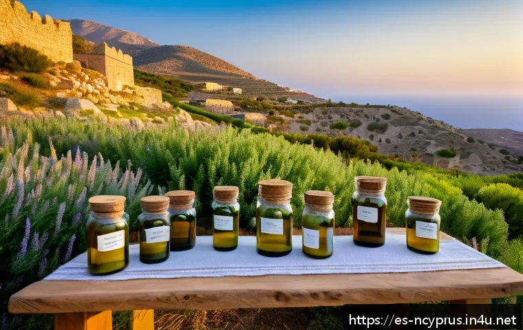 북키프로스 전통 의학 - A serene North Cyprus landscape at sunrise, featuring lush wild thyme, oregano, and sage plants grow...